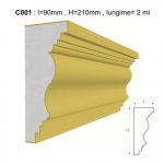 Cornisa decorativa pentru fatada DC001 din polistiren expandat laminat cu rasina, dimensiune 90x210mm, lungime 2m.
